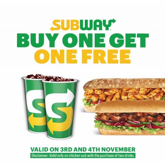 Subway Buy One Sub and Get One Free Offer! Valid on 3rd and 4th